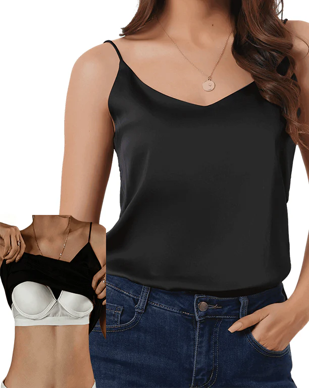 Built-In Bra Satin V Neck Cami Top - Image 10