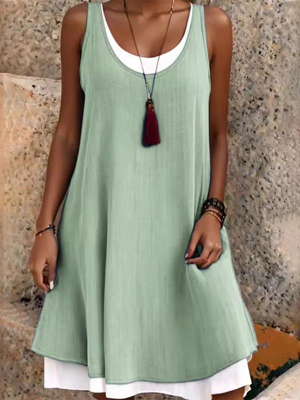 Casual Vacation Colorblock Sleeveless Summer Dress - Image 10