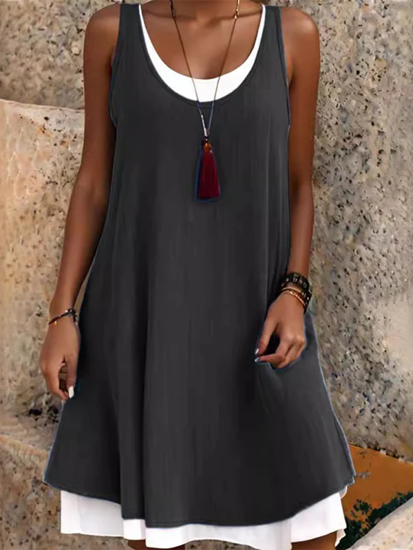 Casual Vacation Colorblock Sleeveless Summer Dress - Image 11