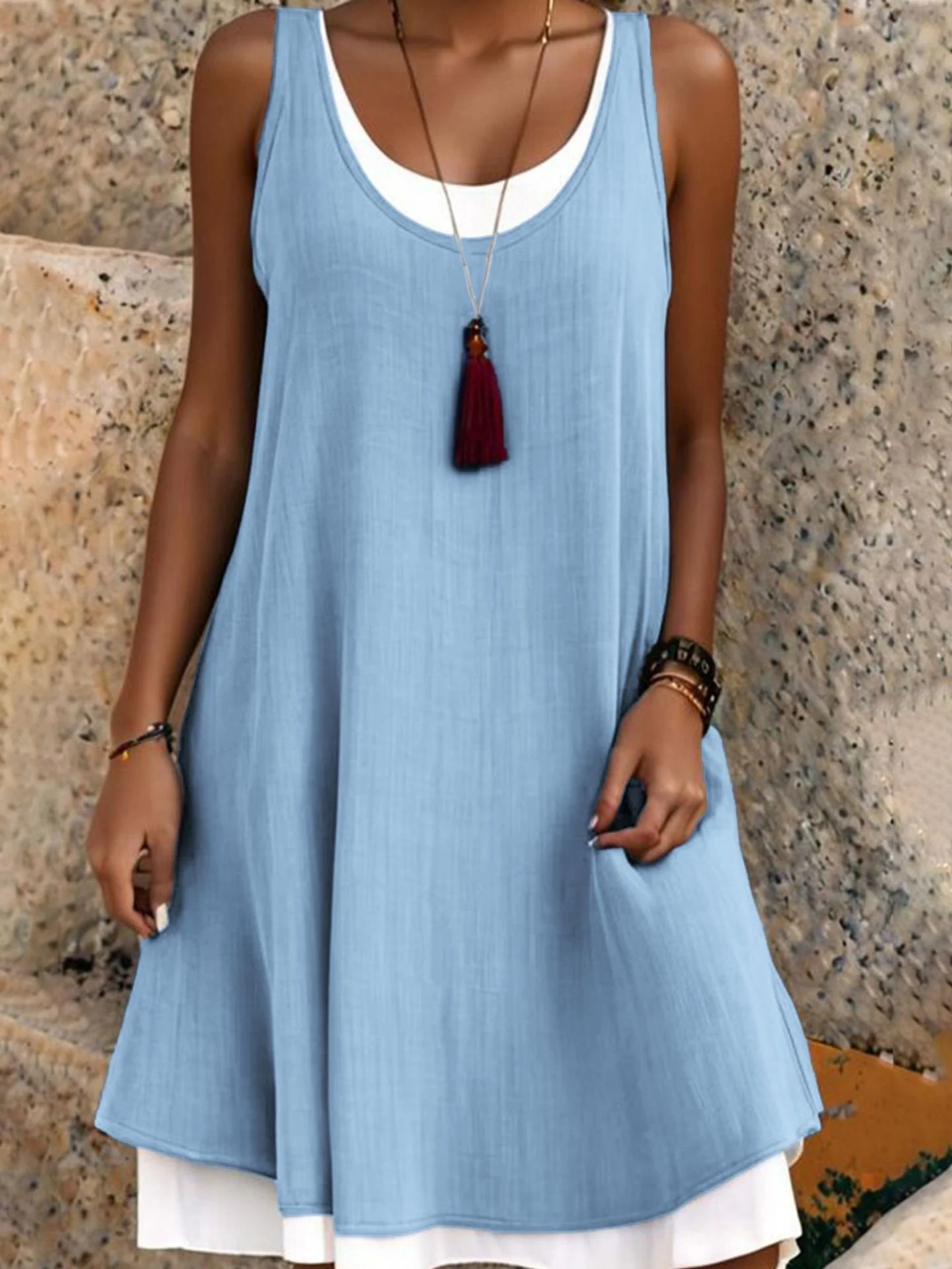 Casual Vacation Colorblock Sleeveless Summer Dress - Image 12