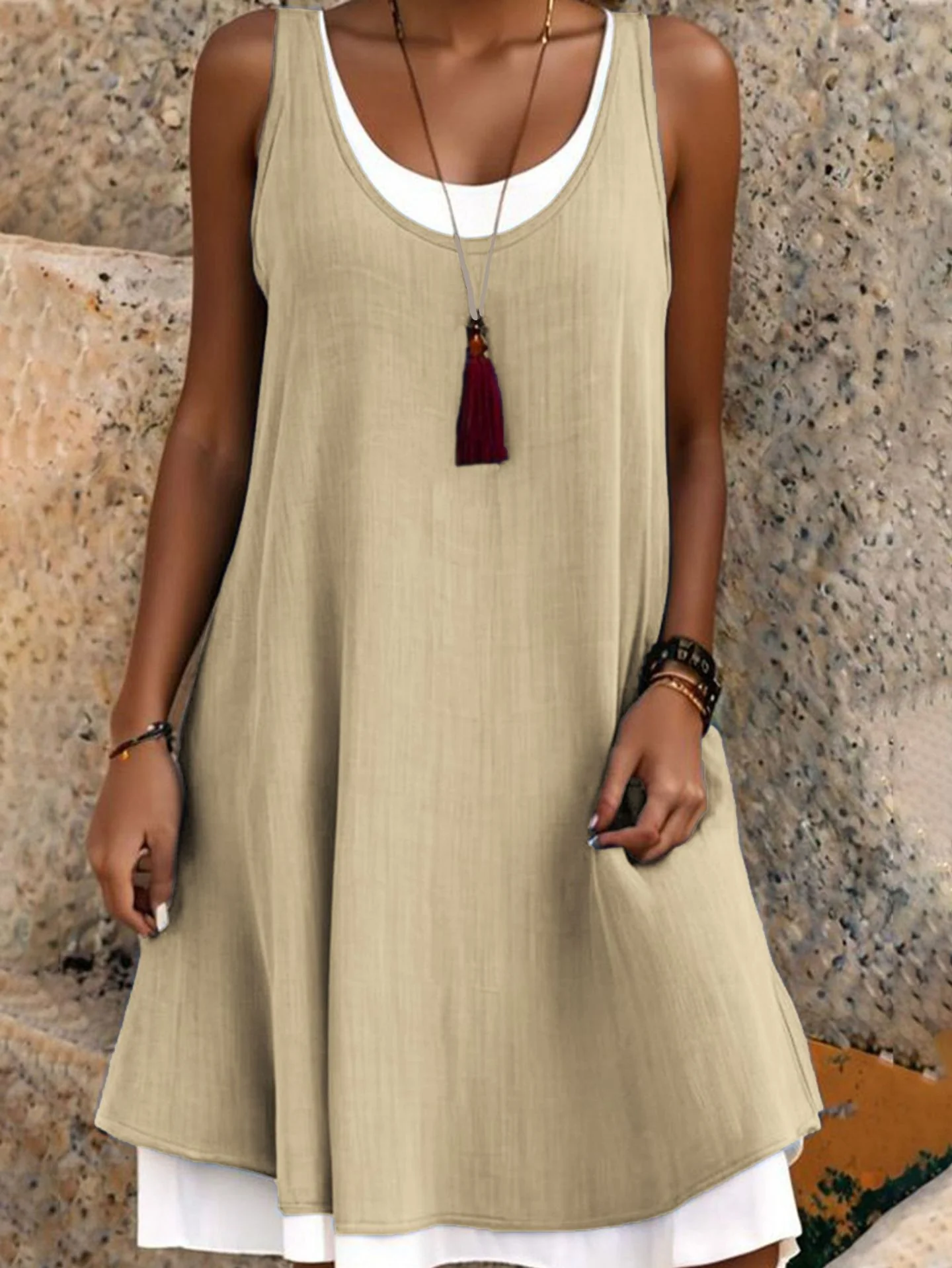 Casual Vacation Colorblock Sleeveless Summer Dress - Image 13