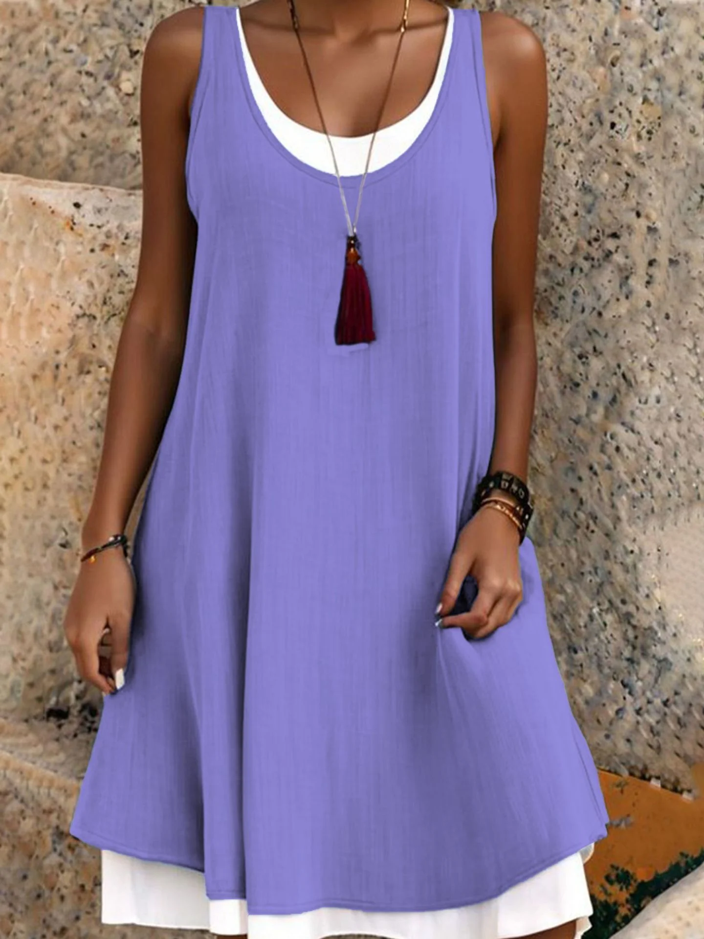 Casual Vacation Colorblock Sleeveless Summer Dress - Image 14