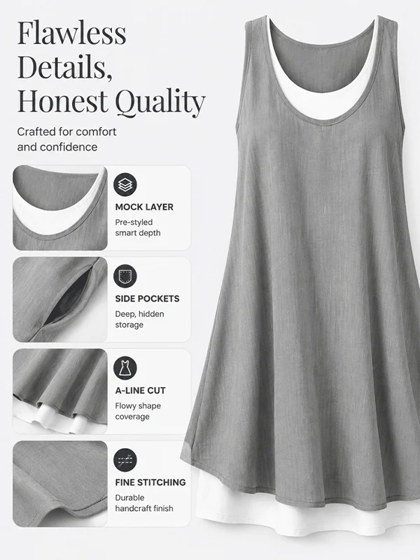 Casual Vacation Colorblock Sleeveless Summer Dress - Image 3