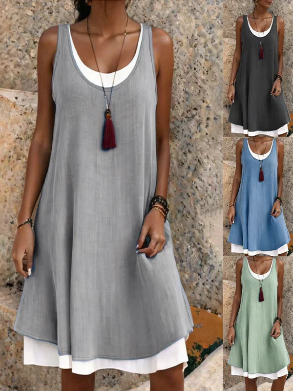 Casual Vacation Colorblock Sleeveless Summer Dress - Image 6