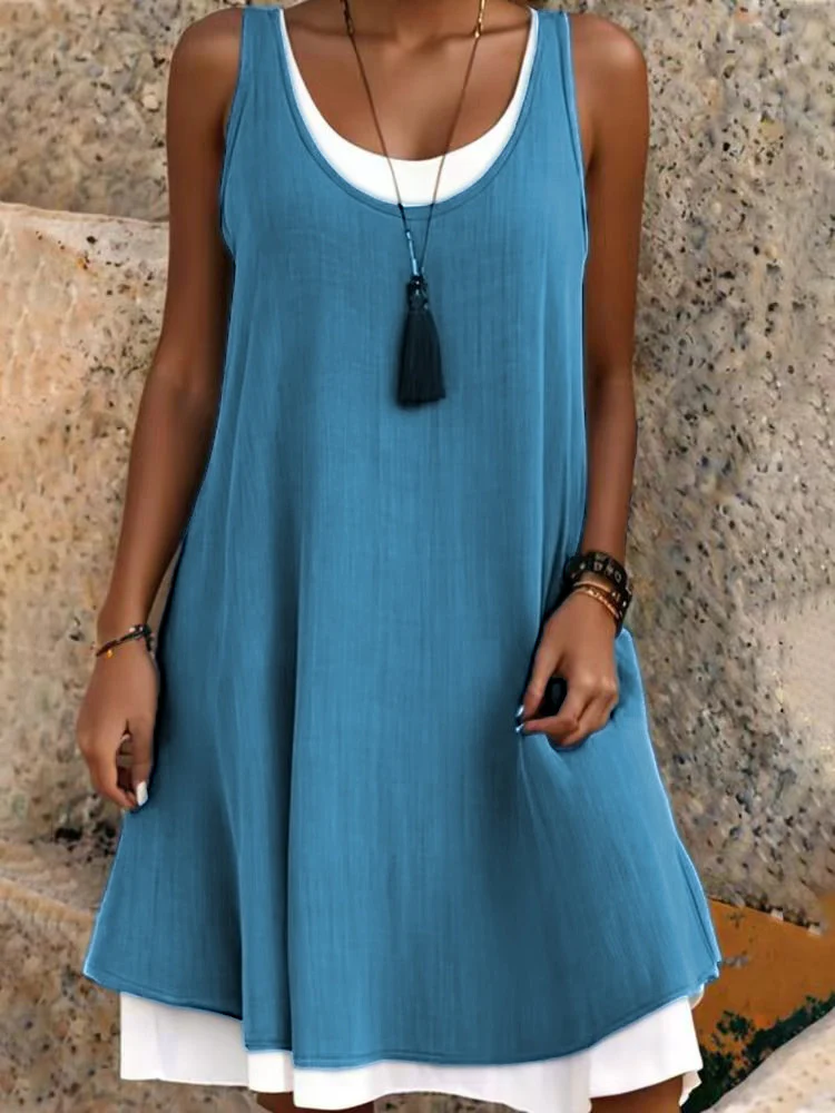 Casual Vacation Colorblock Sleeveless Summer Dress - Image 8