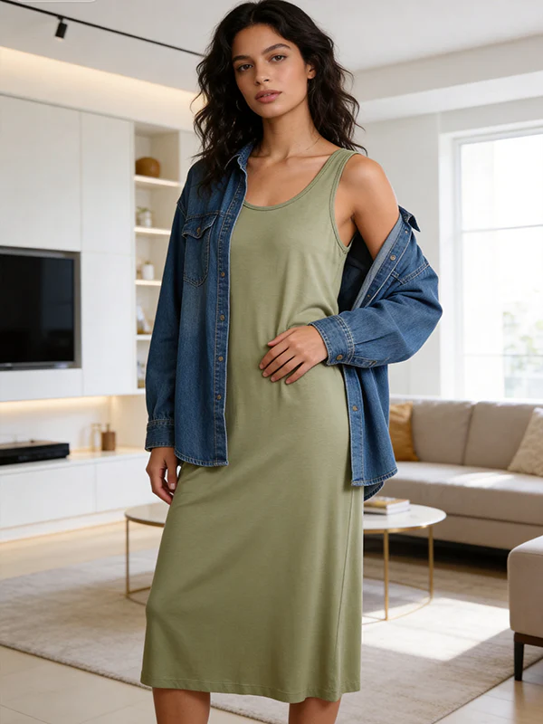 Modal Sleeveless Dress with Built-in Bra - Image 3