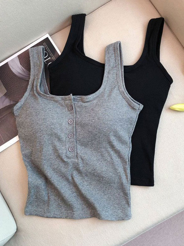 Modal Button-Up Tank Top With Built-In Bra
