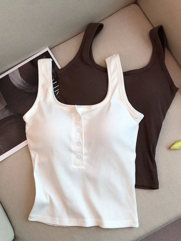 Modal Button-Up Tank Top With Built-In Bra - Image 2