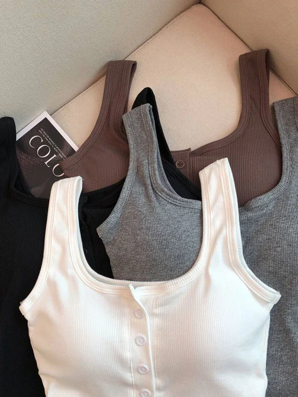 Modal Button-Up Tank Top With Built-In Bra - Image 4