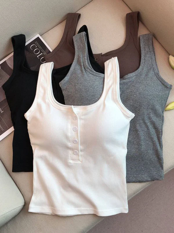 Modal Button-Up Tank Top With Built-In Bra - Image 5