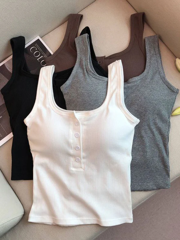 Modal Button-Up Tank Top With Built-In Bra - Image 6