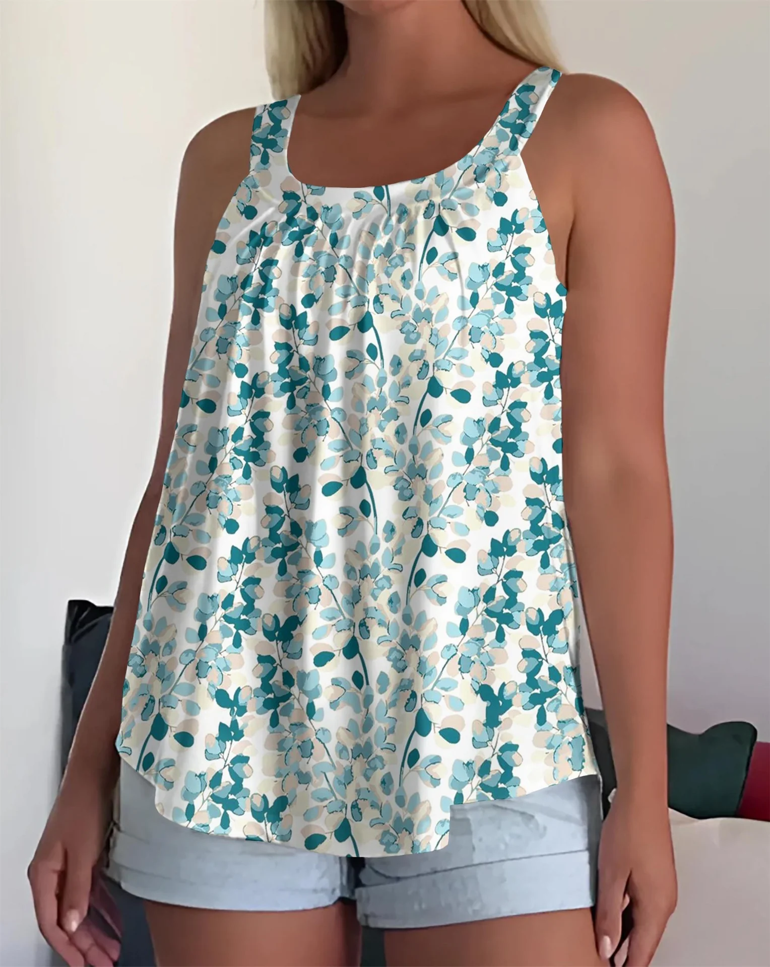 Sleeveless Square Neck Pleated Loose Camisole - Image 10