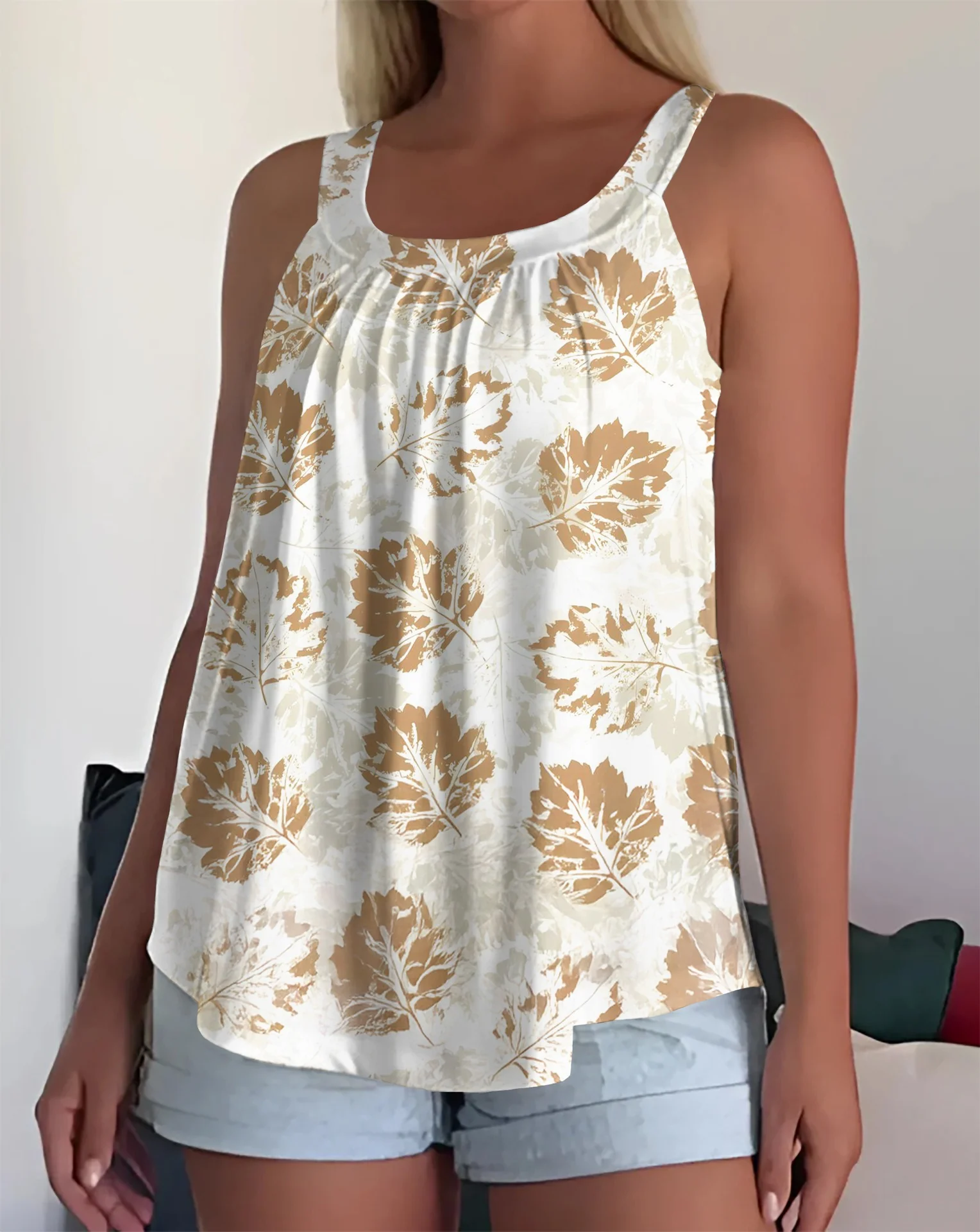 Sleeveless Square Neck Pleated Loose Camisole - Image 13