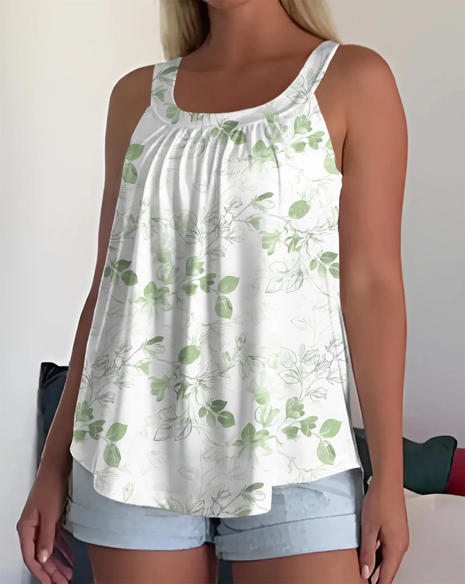 Sleeveless Square Neck Pleated Loose Camisole - Image 15