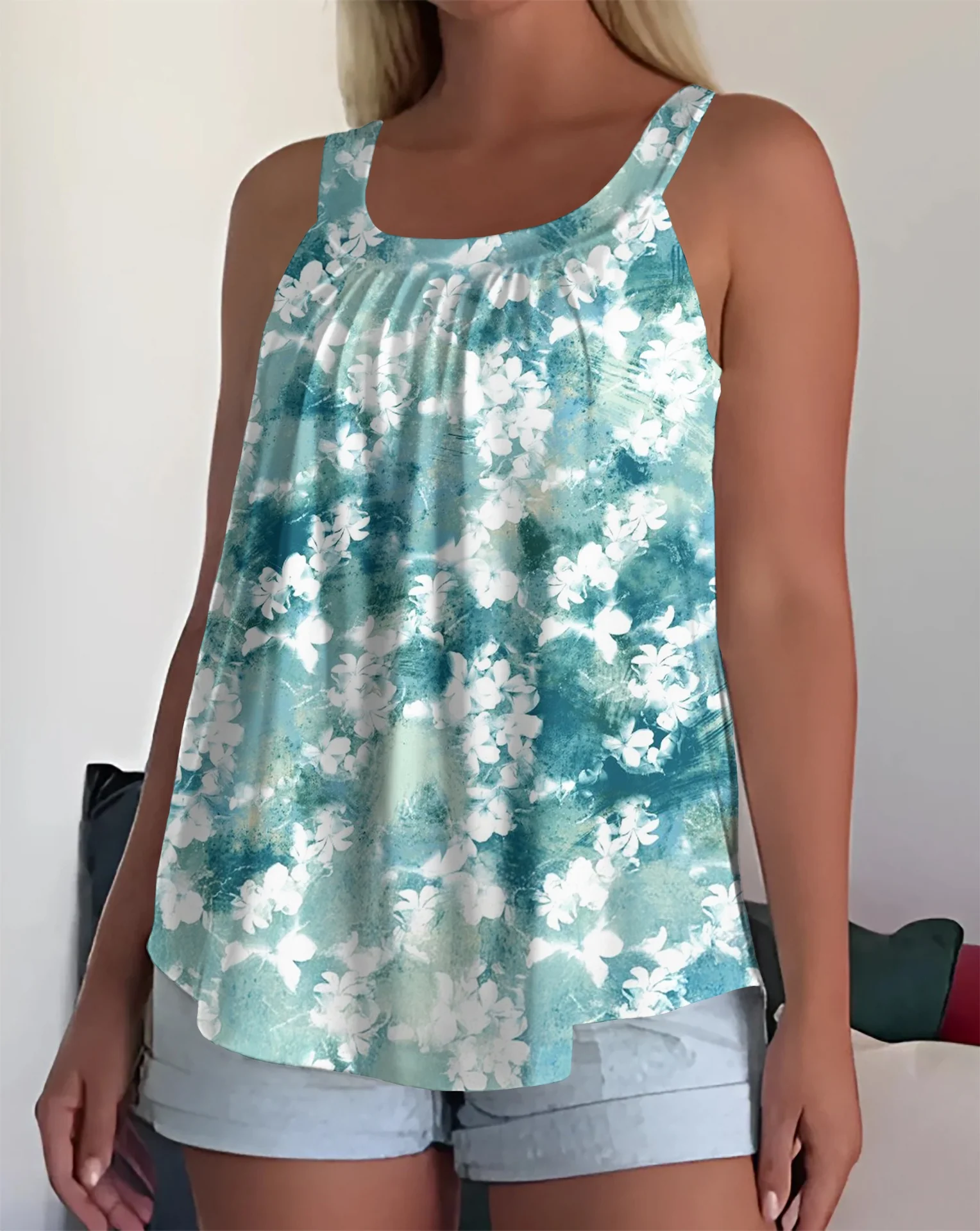 Sleeveless Square Neck Pleated Loose Camisole - Image 16