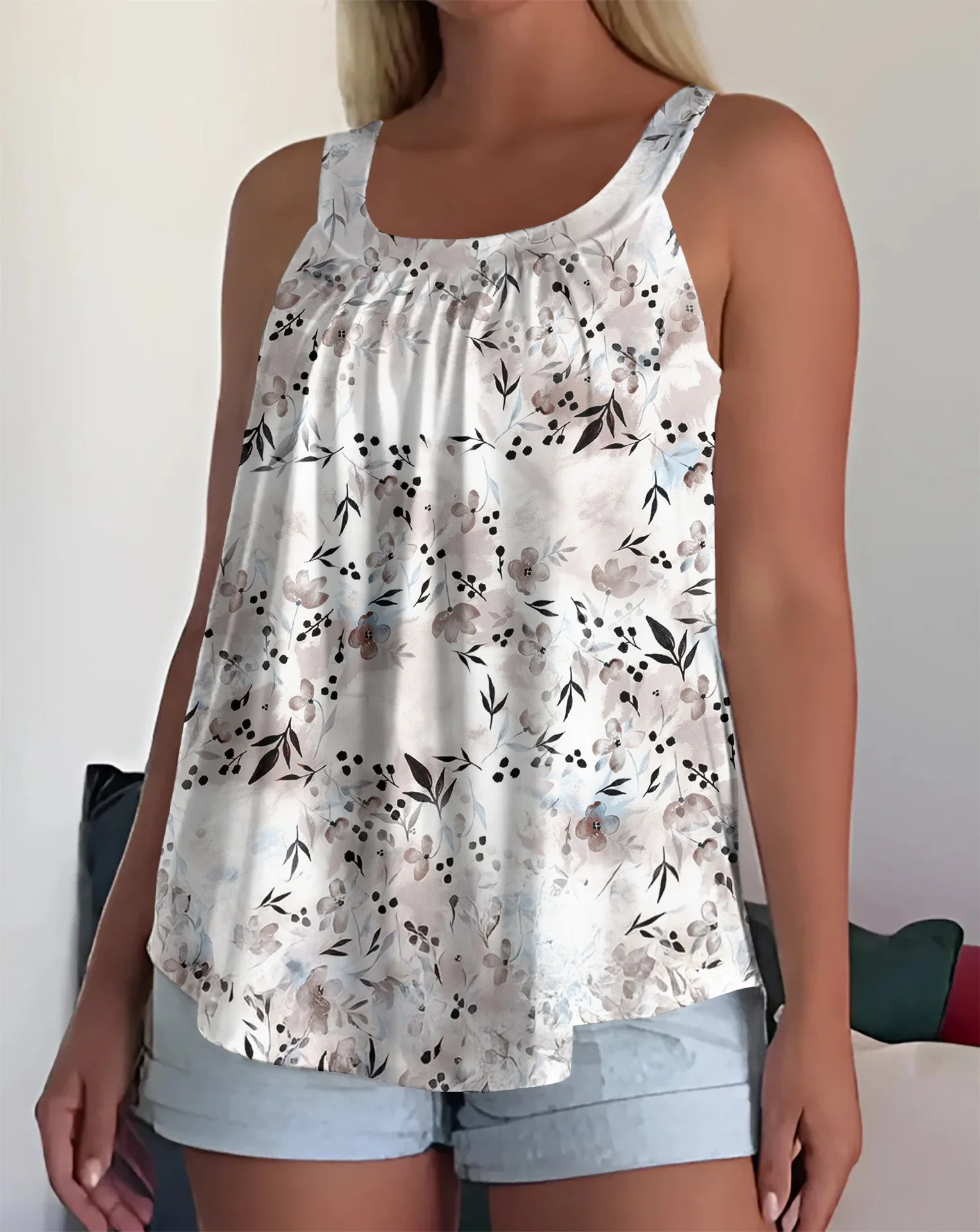 Sleeveless Square Neck Pleated Loose Camisole - Image 17