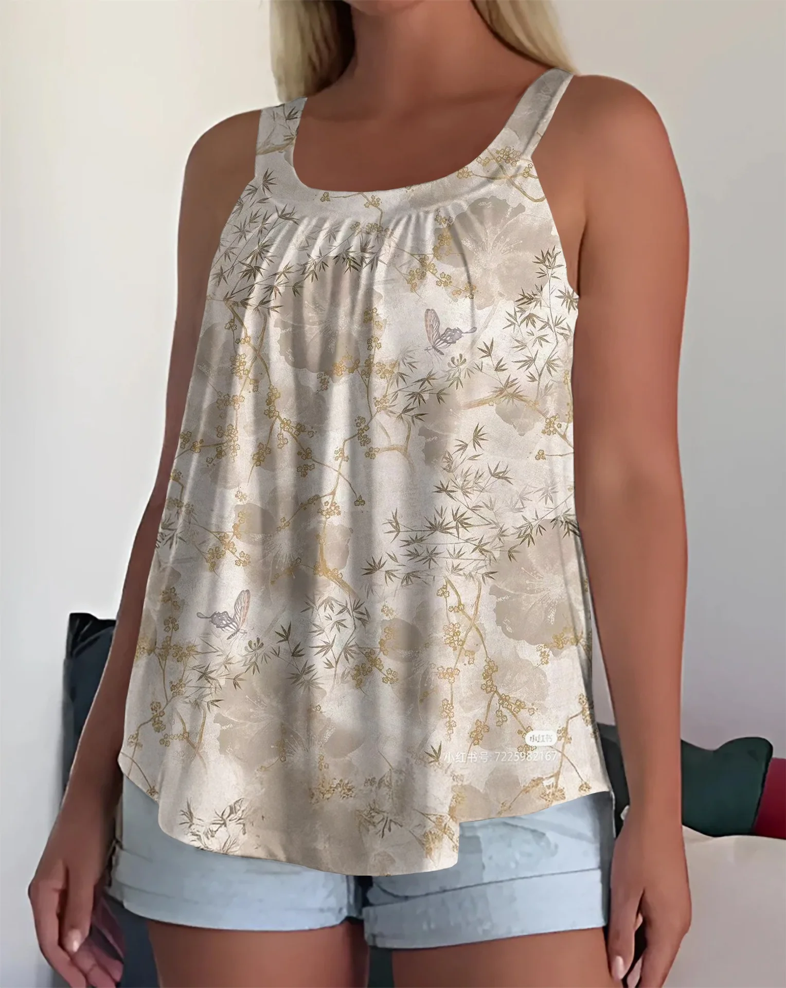 Sleeveless Square Neck Pleated Loose Camisole - Image 19