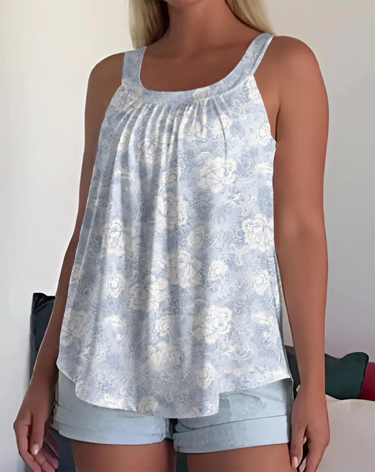 Sleeveless Square Neck Pleated Loose Camisole - Image 20