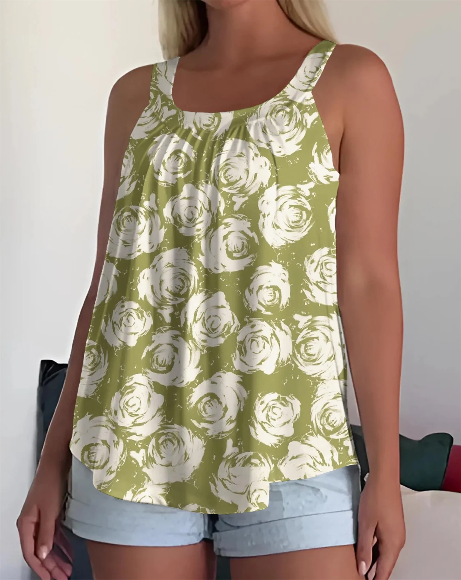 Sleeveless Square Neck Pleated Loose Camisole - Image 21