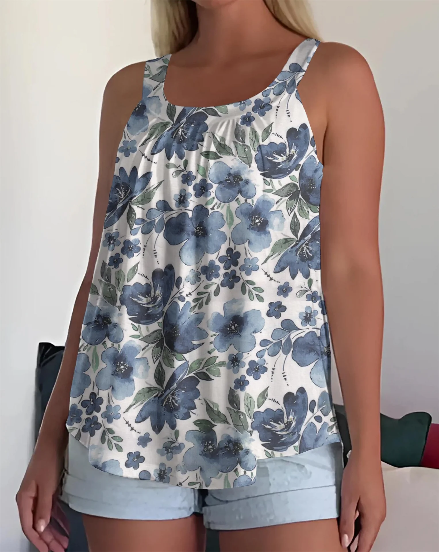 Sleeveless Square Neck Pleated Loose Camisole - Image 22