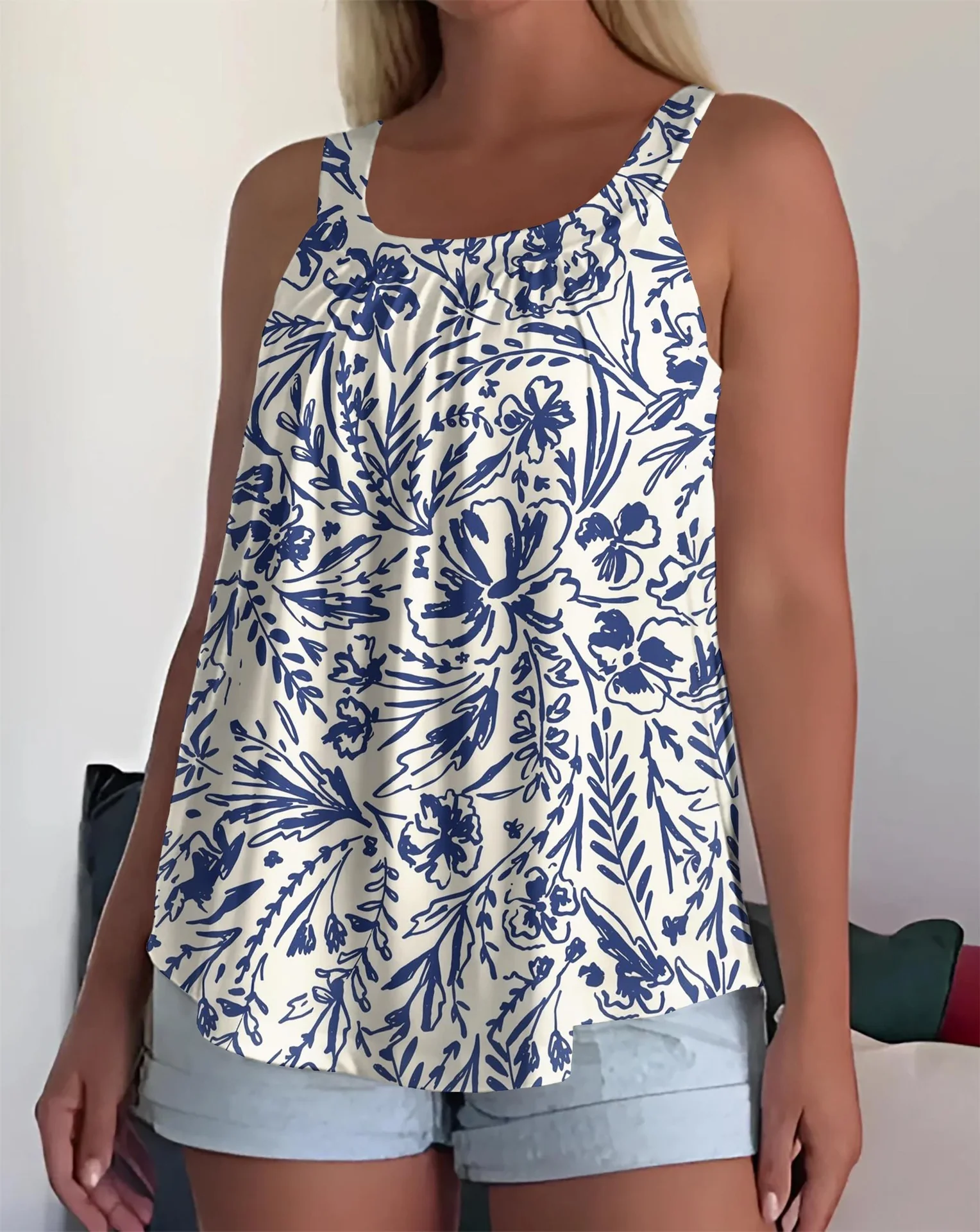 Sleeveless Square Neck Pleated Loose Camisole - Image 4