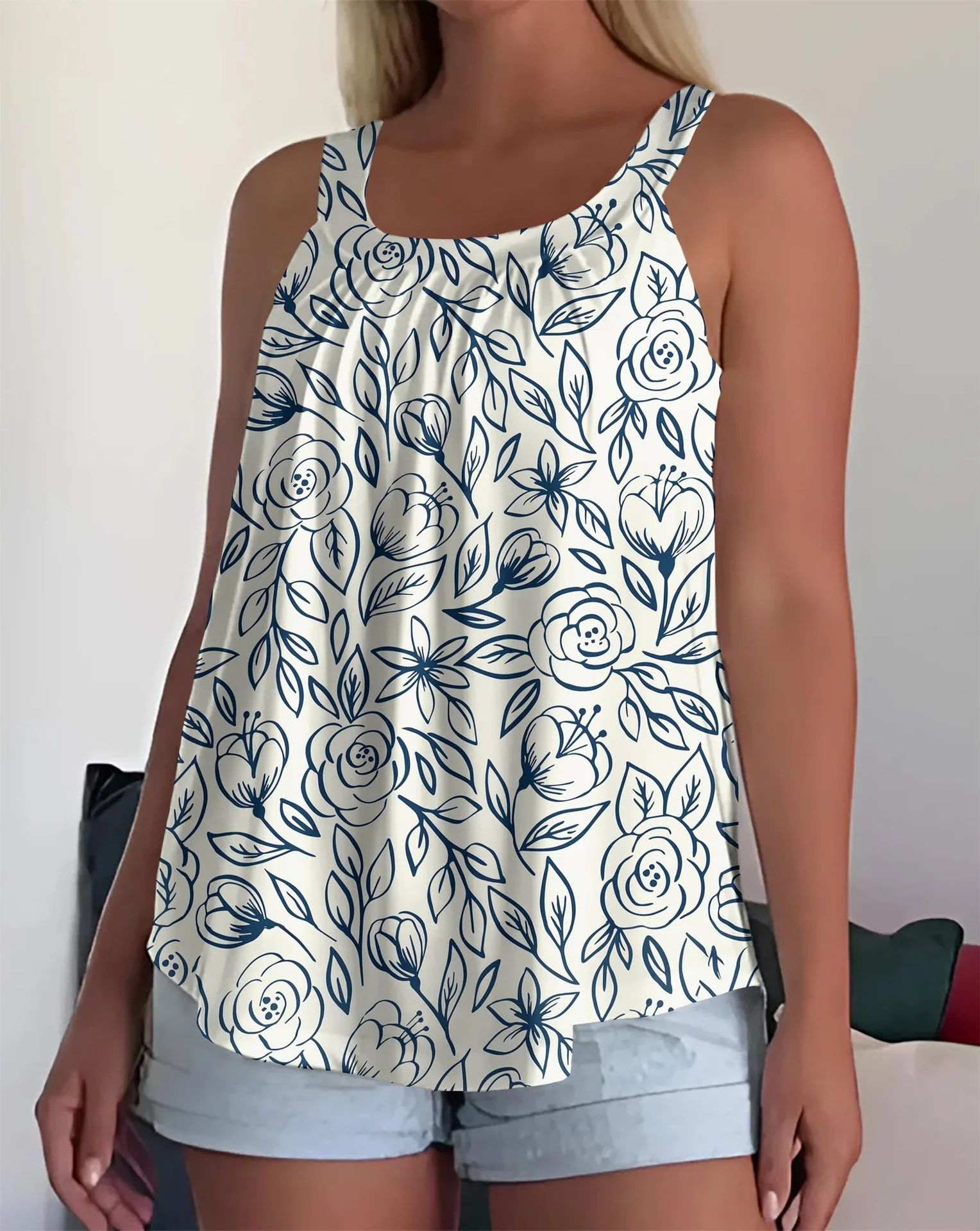 Sleeveless Square Neck Pleated Loose Camisole - Image 5