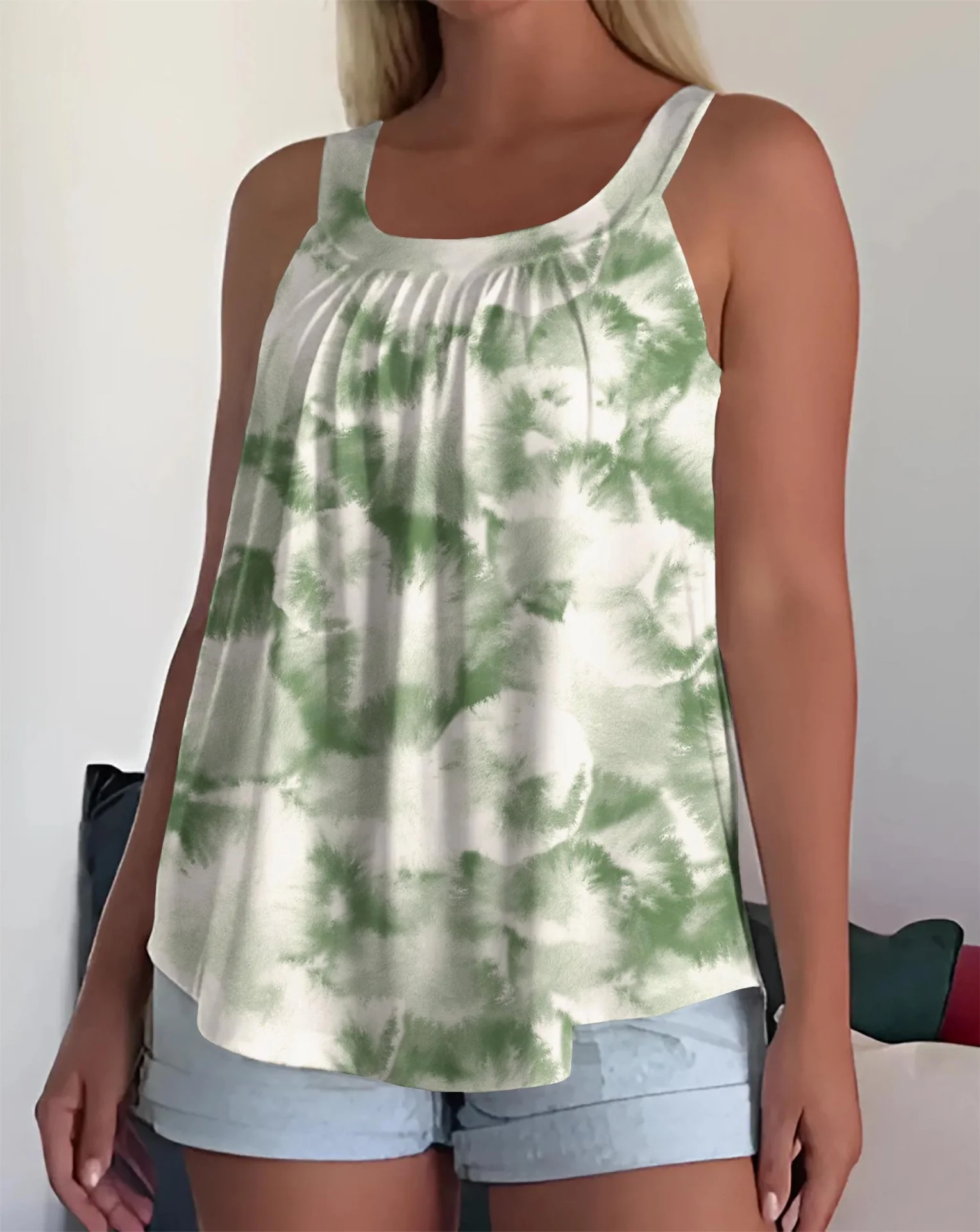 Sleeveless Square Neck Pleated Loose Camisole - Image 6