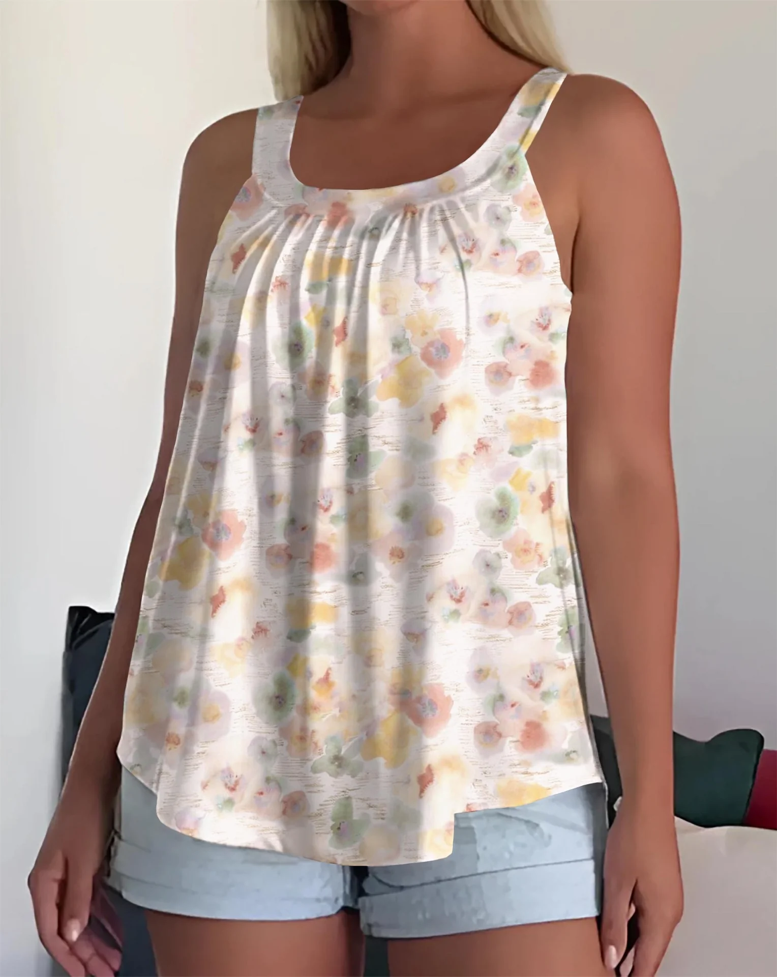 Sleeveless Square Neck Pleated Loose Camisole - Image 7