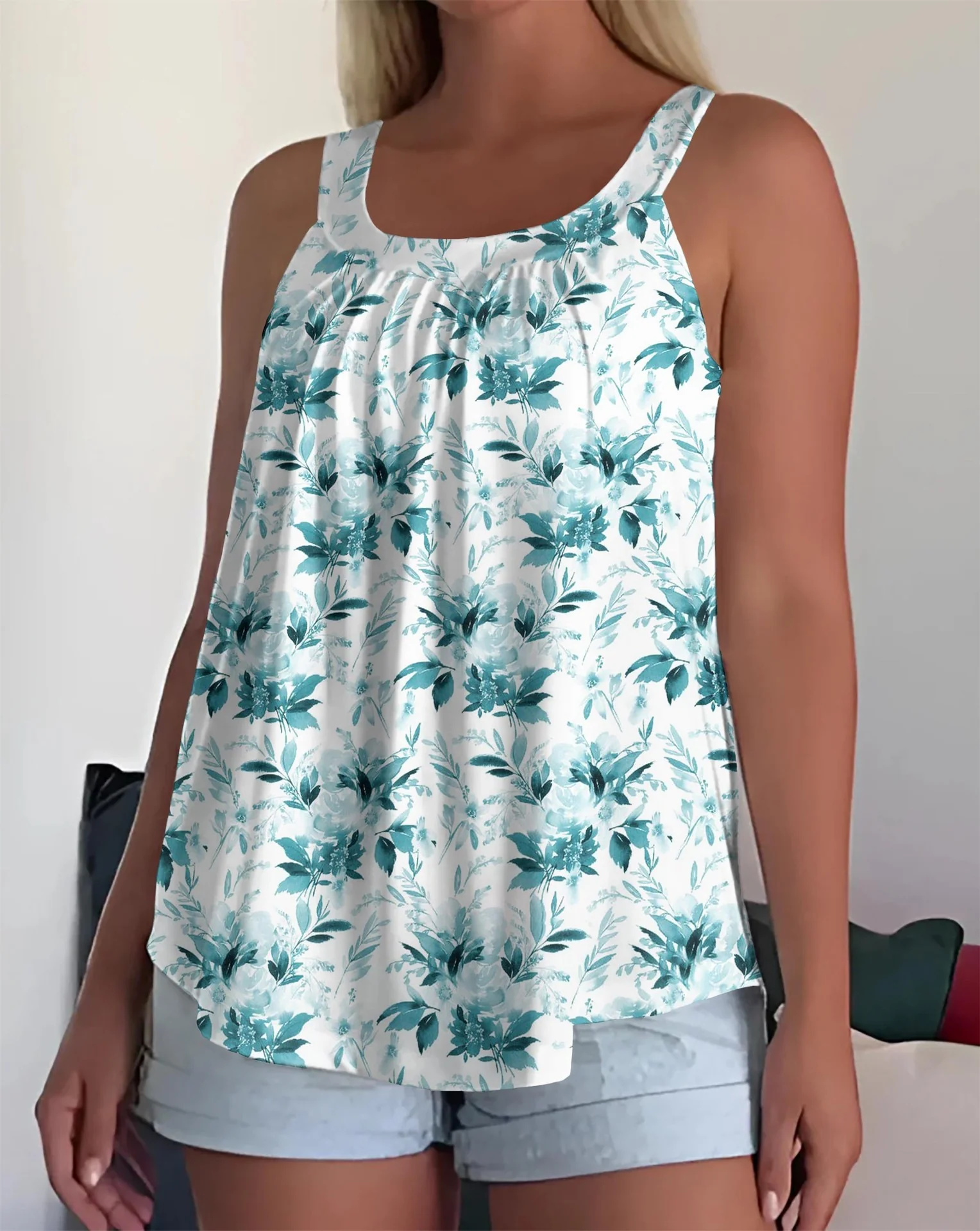 Sleeveless Square Neck Pleated Loose Camisole - Image 8