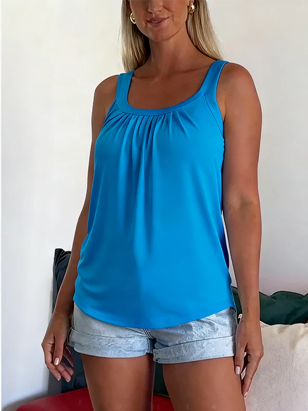 Solid Color Pleated Tank Top - Image 11
