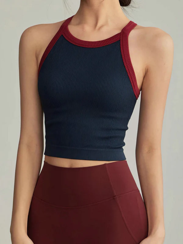 Two-Tone Ribbed Workout Built-In Bra Tank