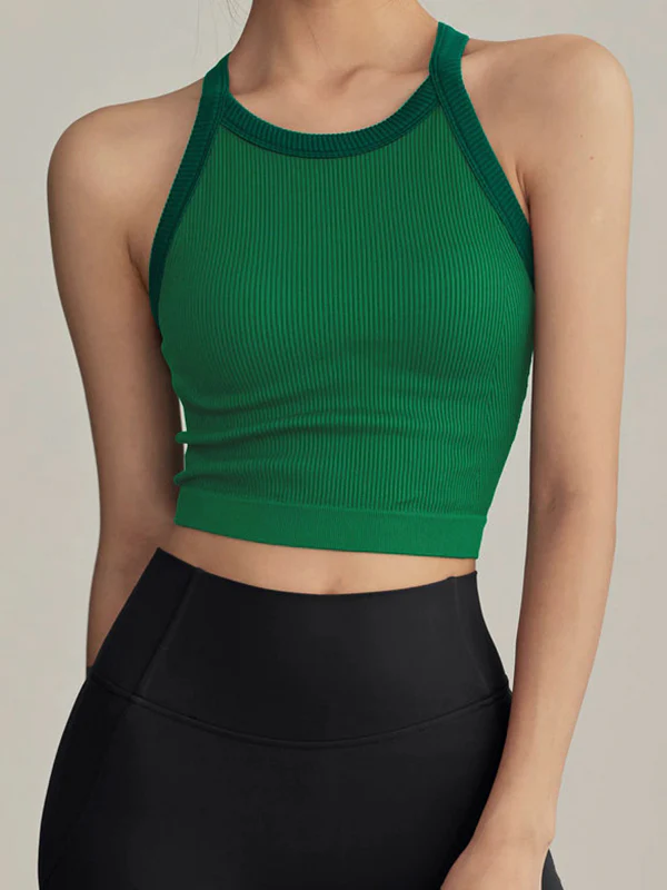 Two-Tone Ribbed Workout Built-In Bra Tank - Image 11