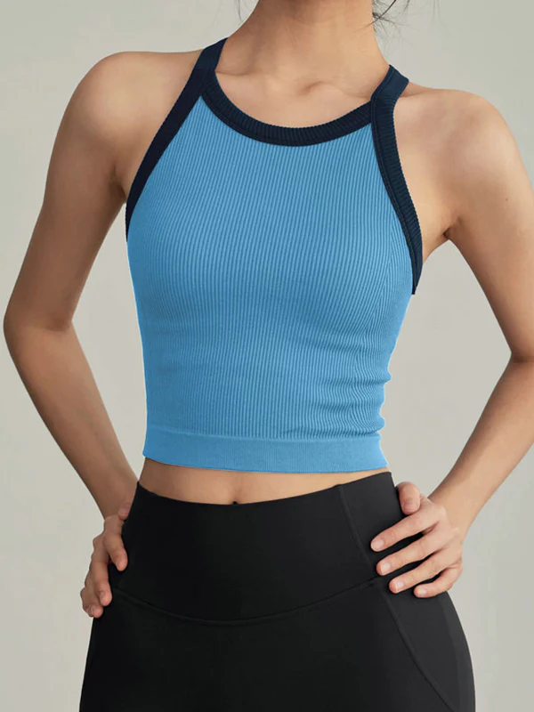 Two-Tone Ribbed Workout Built-In Bra Tank - Image 12