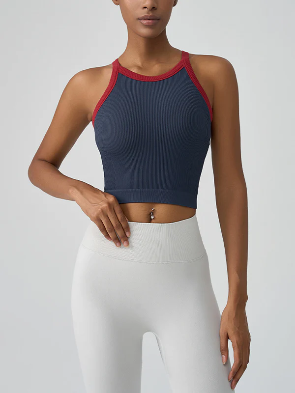 Two-Tone Ribbed Workout Built-In Bra Tank - Image 7
