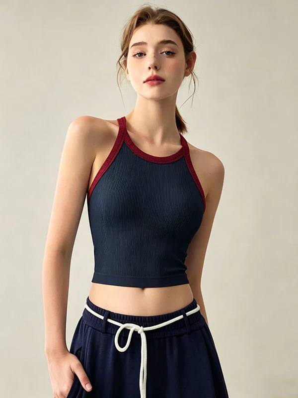 Two-Tone Ribbed Workout Built-In Bra Tank - Image 8