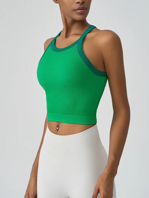 Two-Tone Ribbed Workout Built-In Bra Tank - Image 9