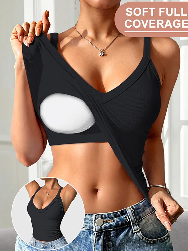 V-Neck Built-In Padding Tank Top - Image 3