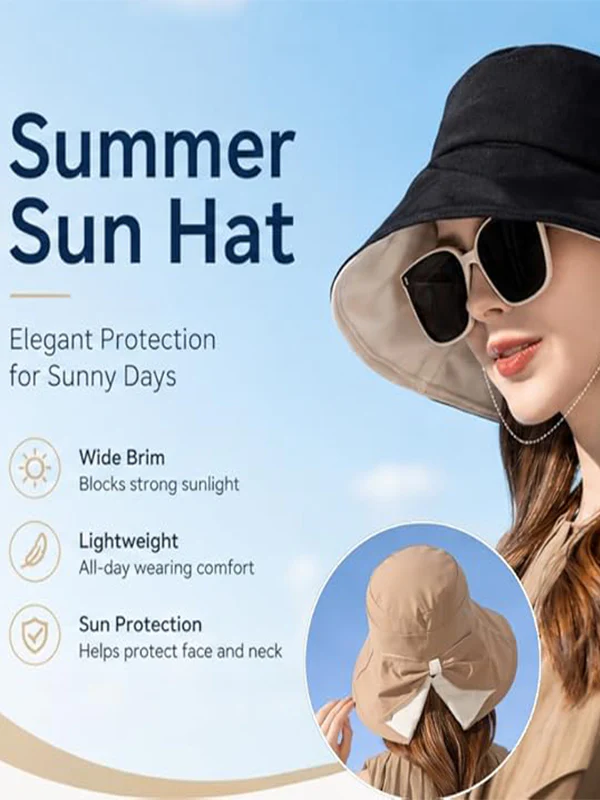 Women's Bow-Tie Wide-Brimmed Sun Hat - Image 6