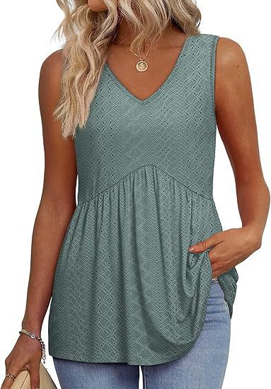 Womens V Neck Sleeveless Flowy Peplum Tops - Image 10