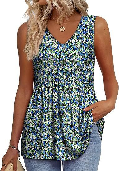 Womens V Neck Sleeveless Flowy Peplum Tops - Image 13