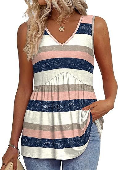Womens V Neck Sleeveless Flowy Peplum Tops - Image 14