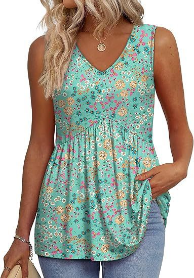 Womens V Neck Sleeveless Flowy Peplum Tops - Image 15