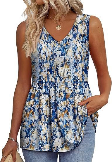 Womens V Neck Sleeveless Flowy Peplum Tops - Image 16