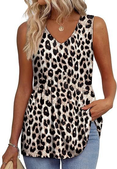 Womens V Neck Sleeveless Flowy Peplum Tops - Image 18