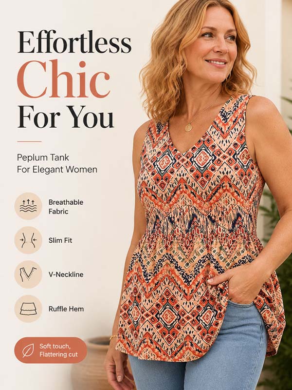 Womens V Neck Sleeveless Flowy Peplum Tops - Image 4