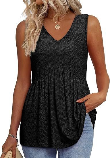 Womens V Neck Sleeveless Flowy Peplum Tops - Image 6
