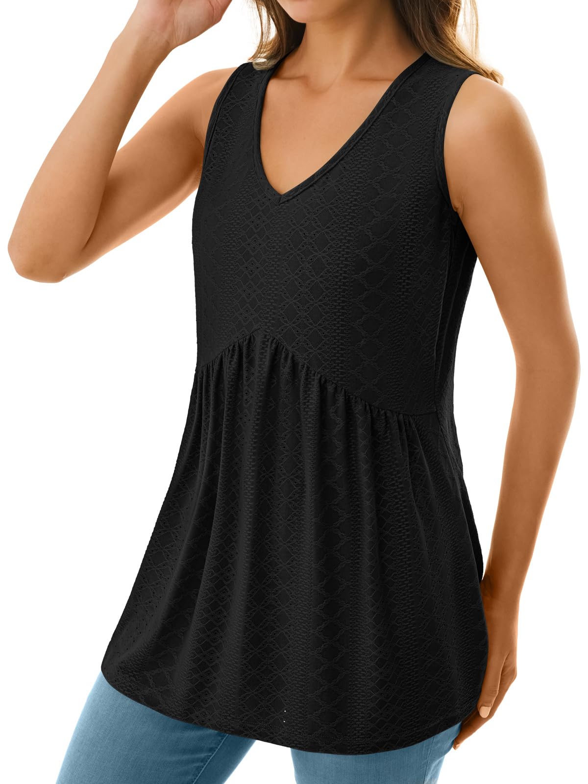 Womens V Neck Sleeveless Flowy Peplum Tops - Image 8